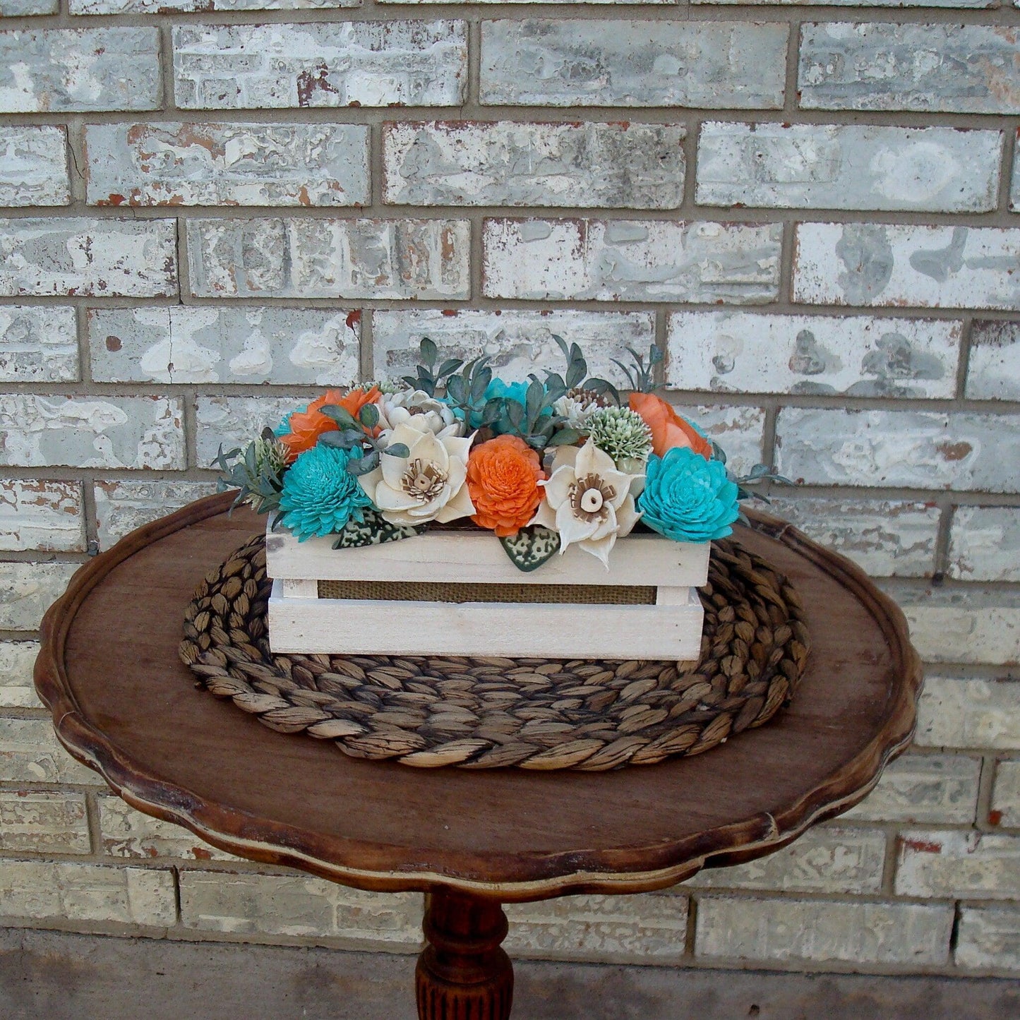 Teal and Orange Wood Florals, Sola Wood Flowers, Gift for her. Dried Flower Arrangement, Mother's day