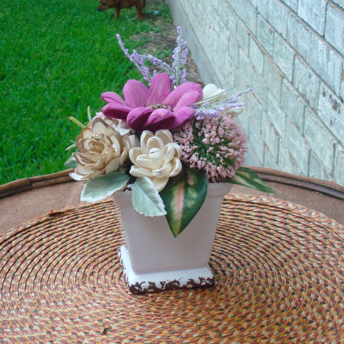 Rustic Pink & Purple Sola Wood Flower Arrangement – Eco-Friendly Keepsake Centerpiece, Farmhouse Décor