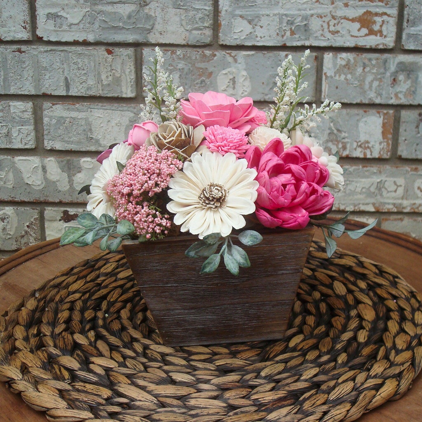 Pink Sola Wood Flowers in Wood Containter, perfect gift for her, Gift for Mom, Centerpiece, Sola Wood Flowers