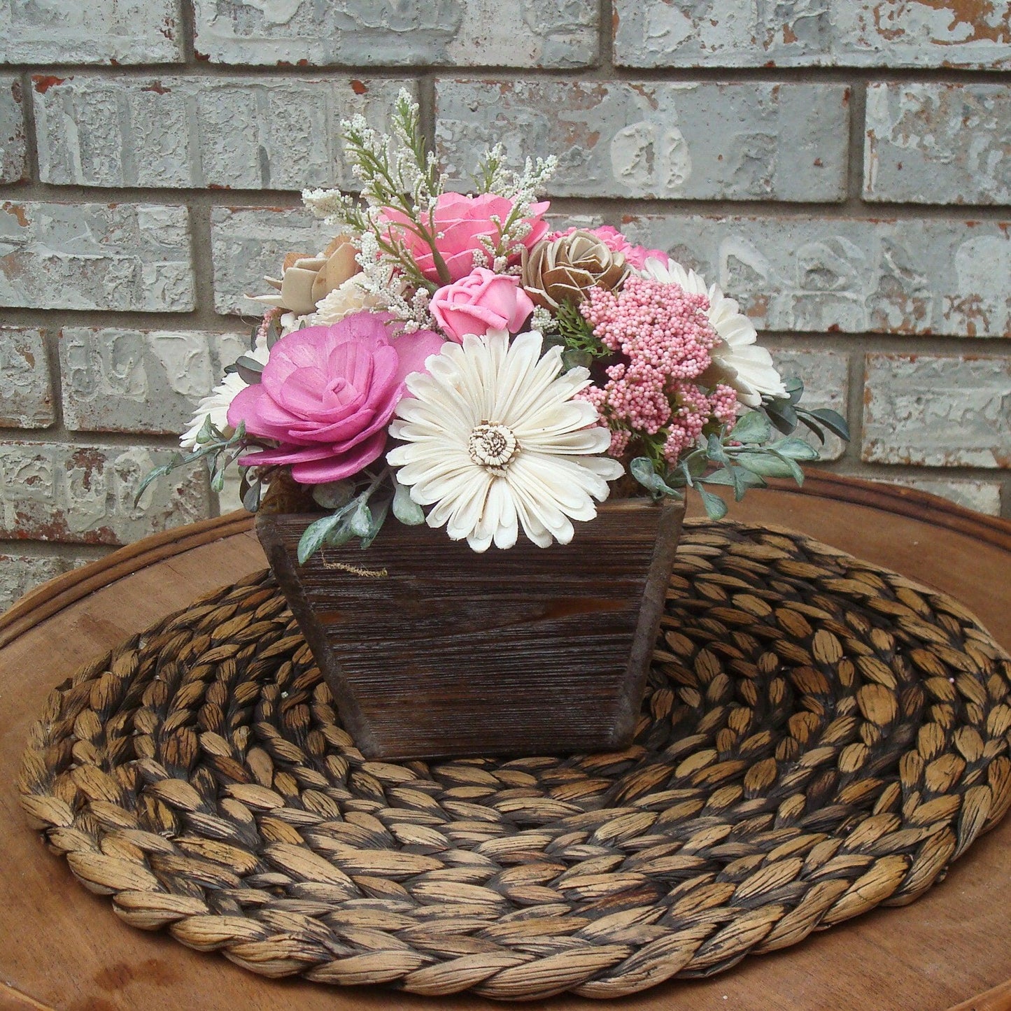 Pink Sola Wood Flowers in Wood Containter, perfect gift for her, Gift for Mom, Centerpiece, Sola Wood Flowers