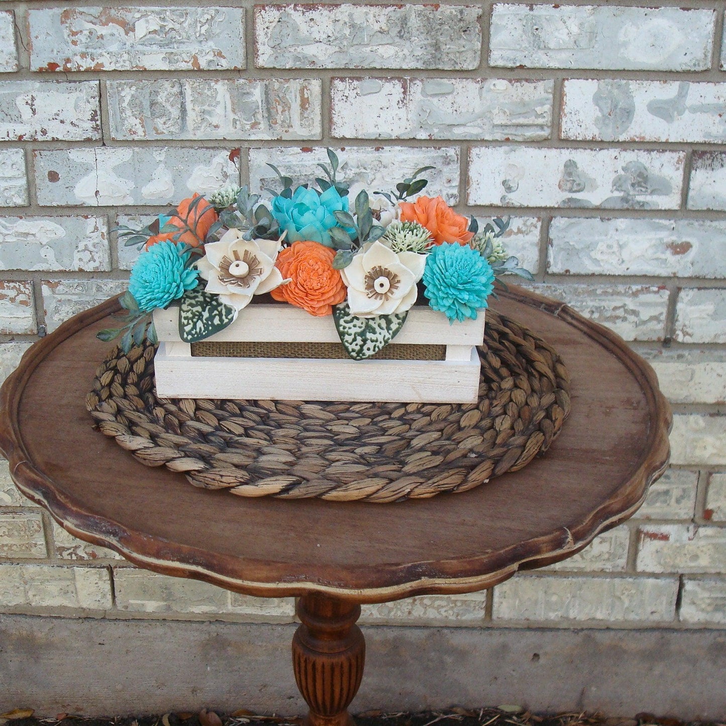 Teal and Orange Wood Florals, Sola Wood Flowers, Gift for her. Dried Flower Arrangement, Mother's day