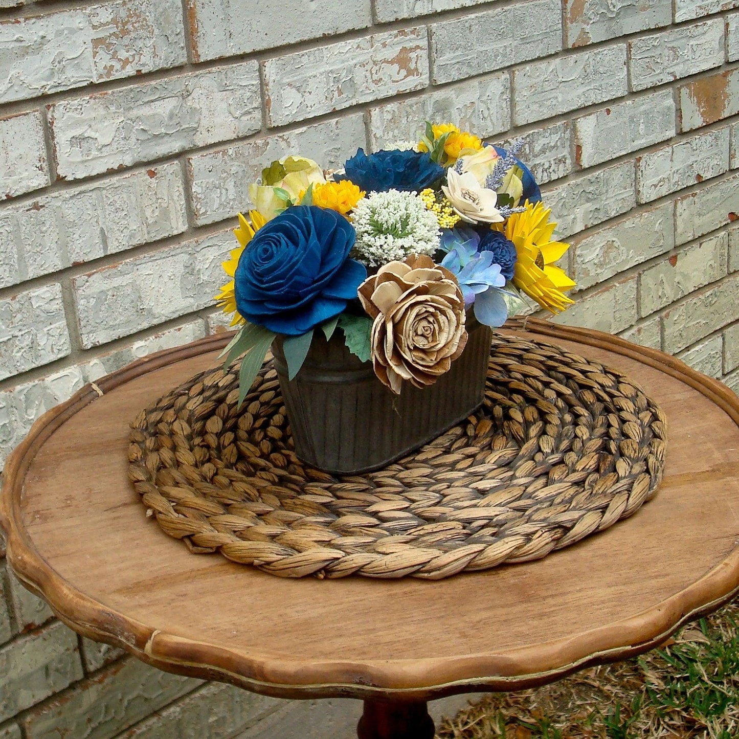 Blue and Yellow Sola Wood Flowers Arrangement, Gift for her