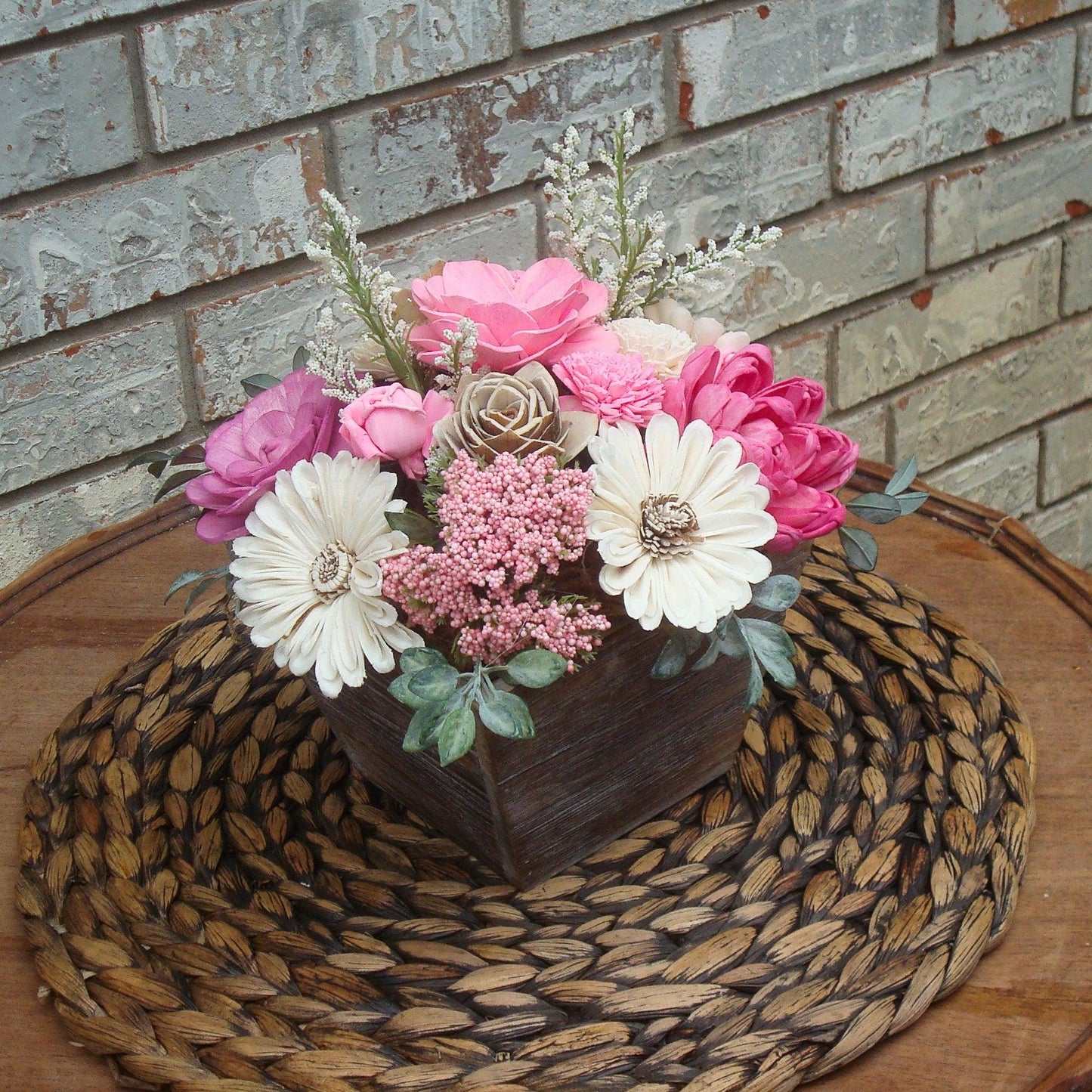 Pink Sola Wood Flowers in Wood Containter, perfect gift for her, Gift for Mom, Centerpiece, Sola Wood Flowers