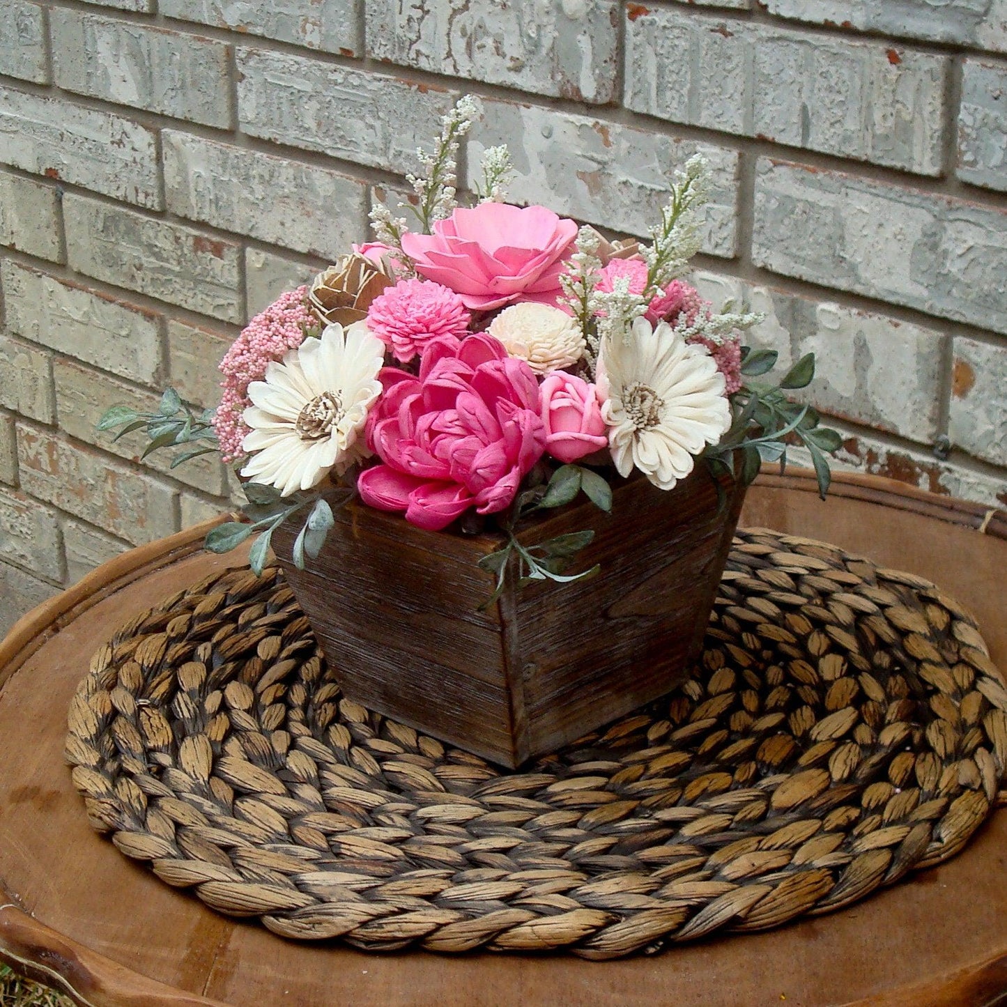 Pink Sola Wood Flowers in Wood Containter, perfect gift for her, Gift for Mom, Centerpiece, Sola Wood Flowers