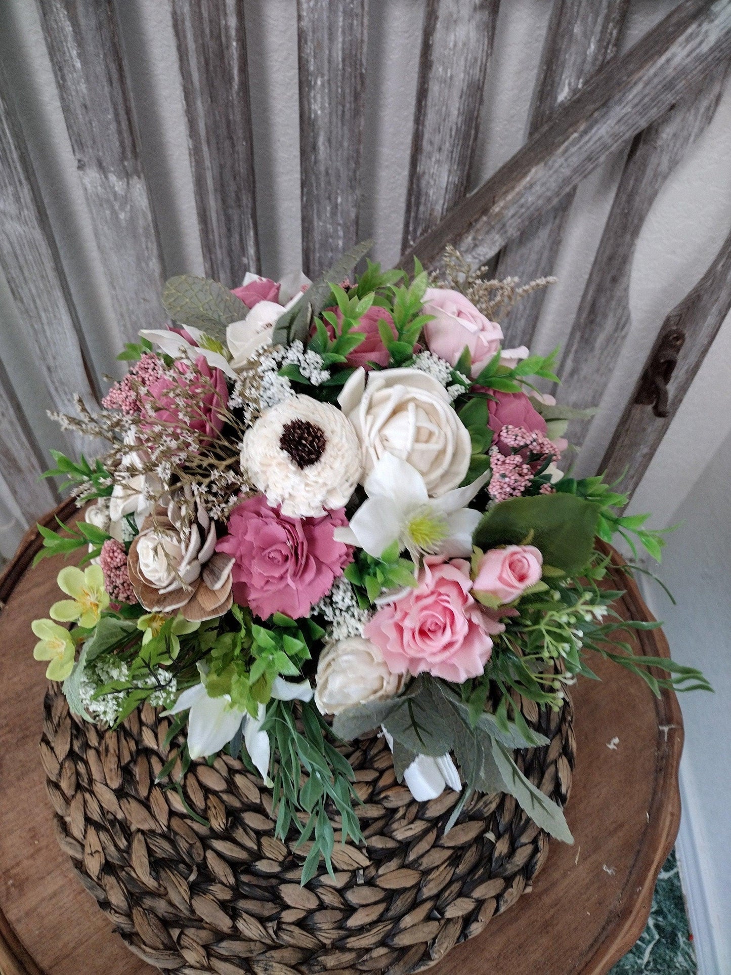 Mauve & Pink Sola Wood Bridal Bouquet – Rustic Wedding Keepsake, Eco-Friendly Flowers