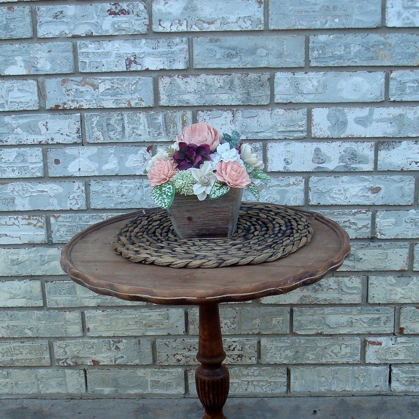 Shades of Pink Sola Wood Flower Centerpiece – White & Burgundy Accents