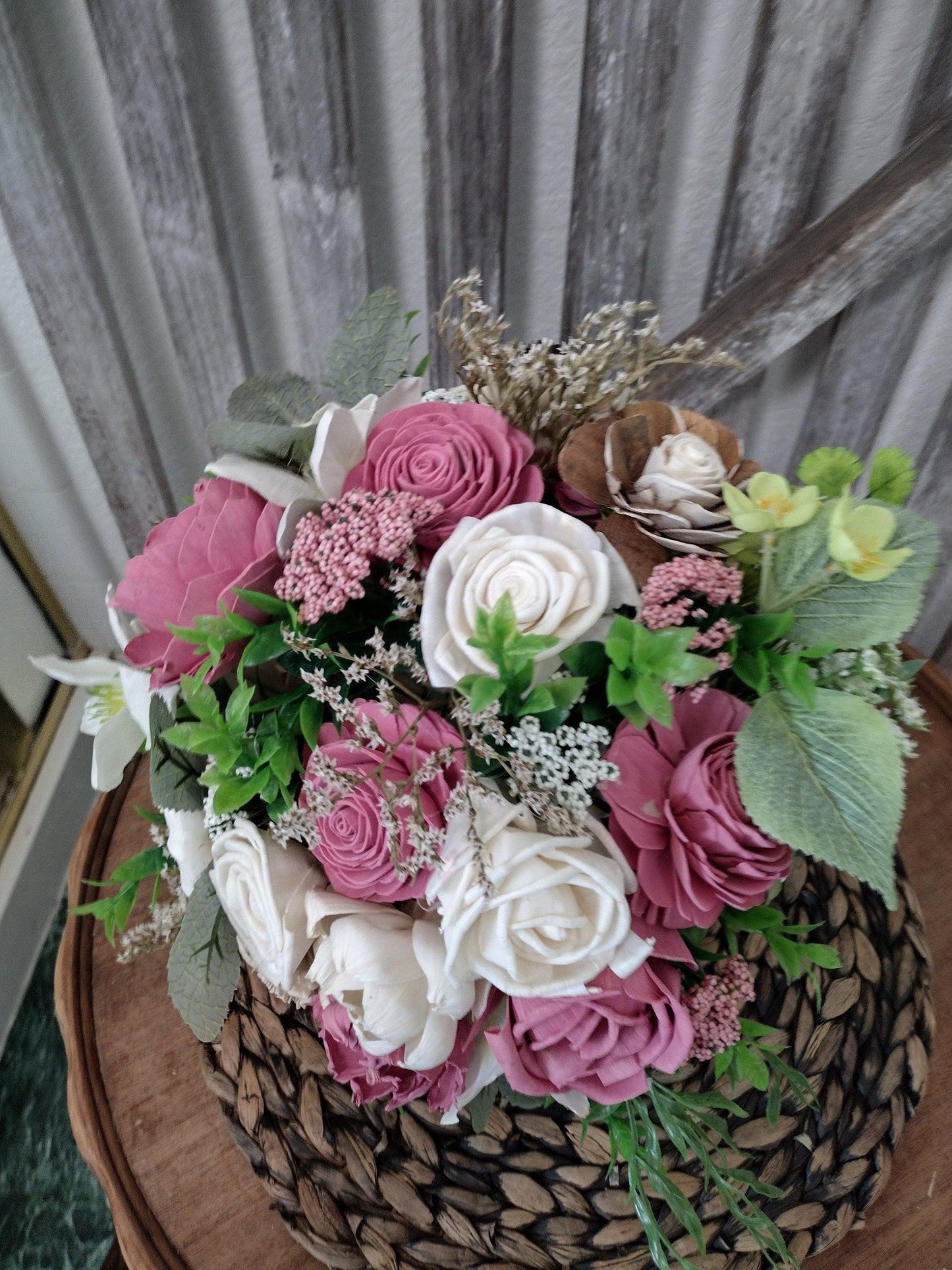 Mauve & Pink Sola Wood Bridal Bouquet – Rustic Wedding Keepsake, Eco-Friendly Flowers
