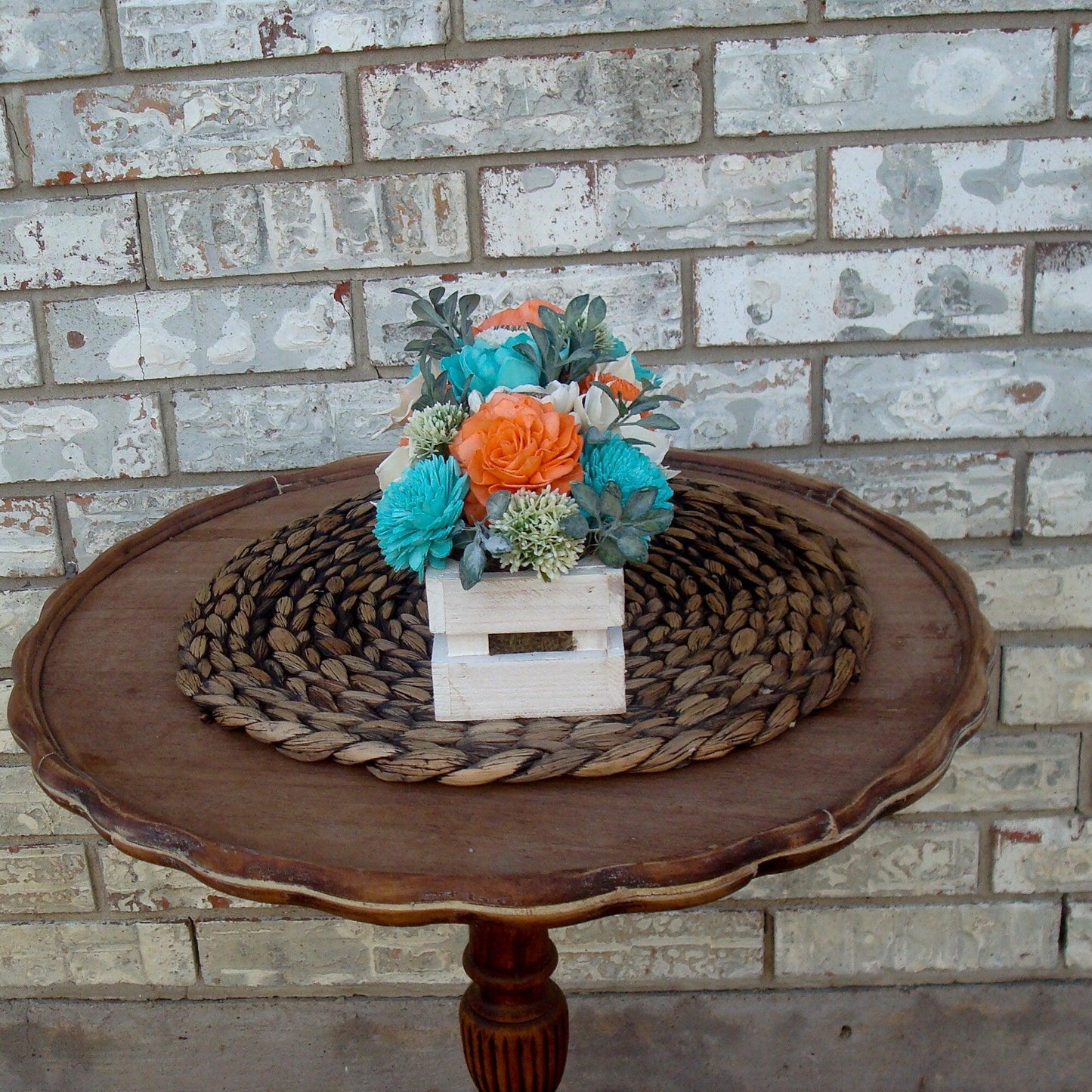Teal and Orange Wood Florals, Sola Wood Flowers, Gift for her. Dried Flower Arrangement, Mother's day