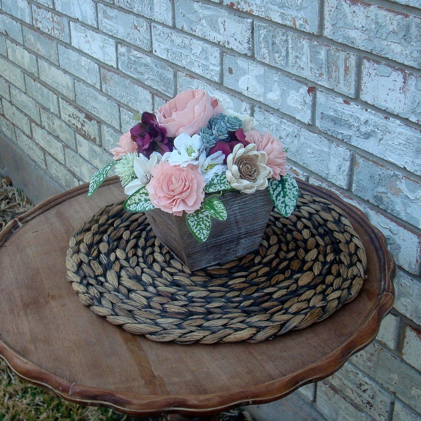 Shades of Pink Sola Wood Flower Centerpiece – White & Burgundy Accents
