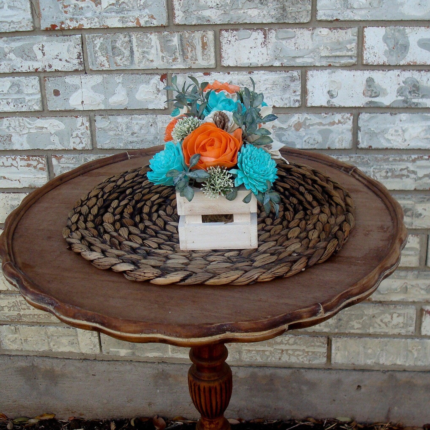 Teal and Orange Wood Florals, Sola Wood Flowers, Gift for her. Dried Flower Arrangement, Mother's day