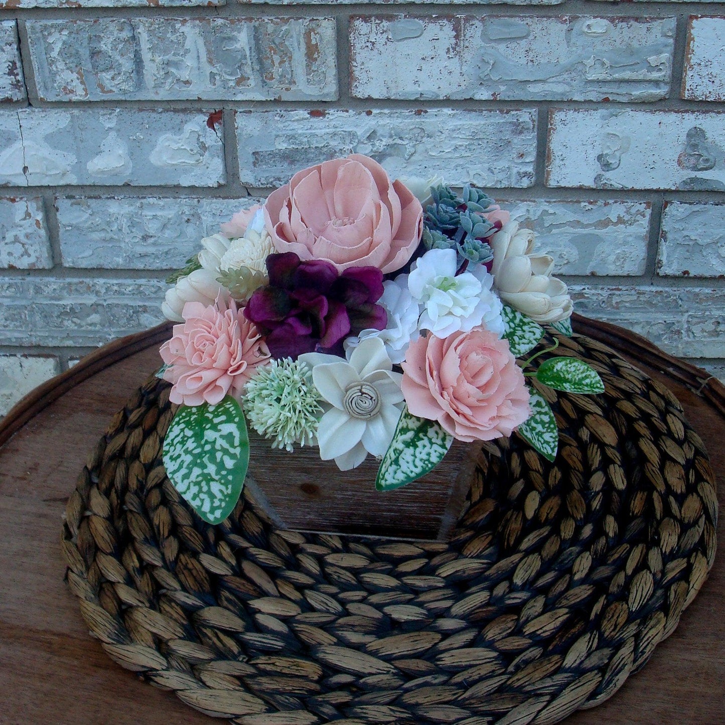 Shades of Pink Sola Wood Flower Centerpiece – White & Burgundy Accents