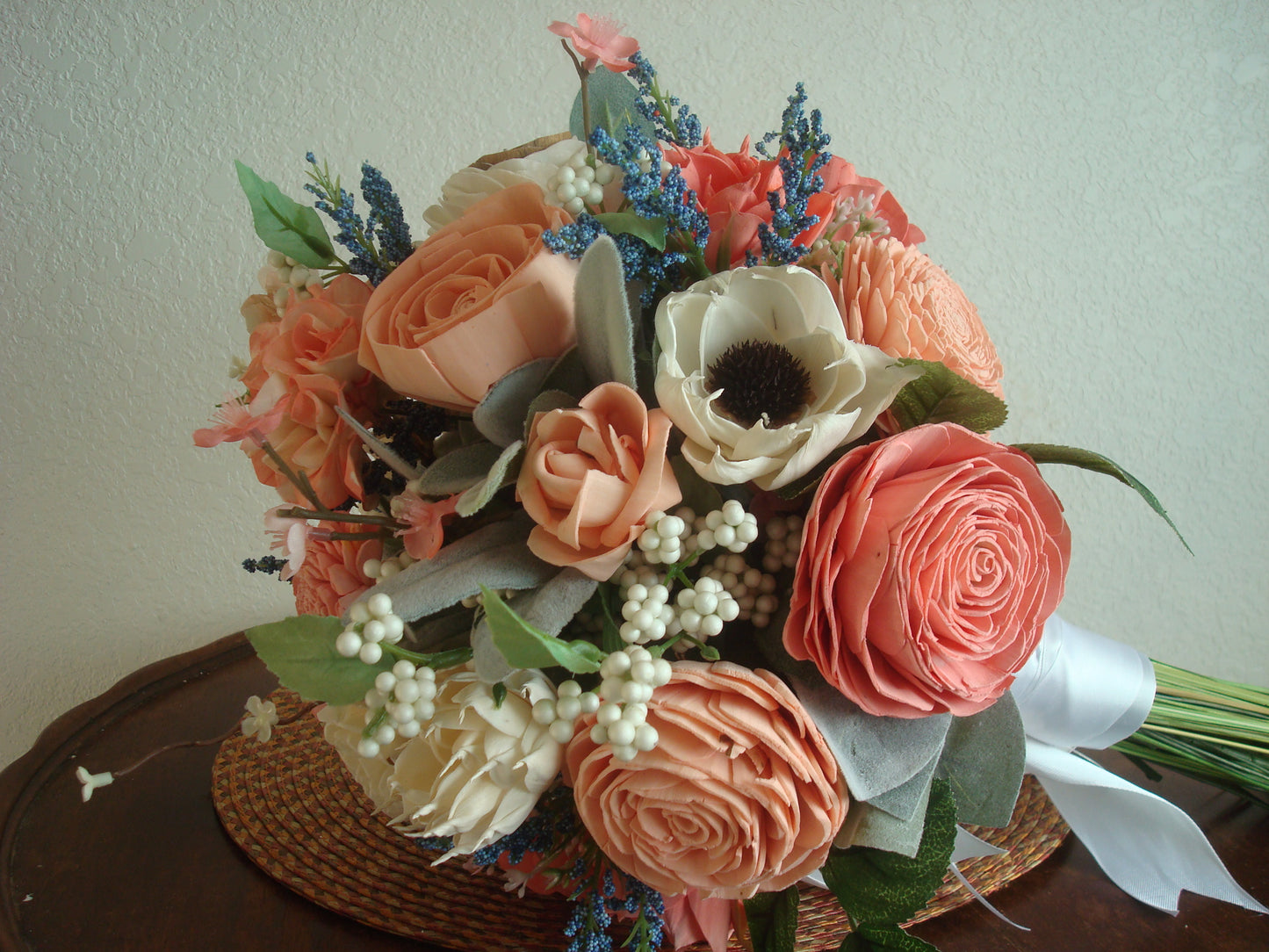 Peaches and Blue Bridal Bouquet
