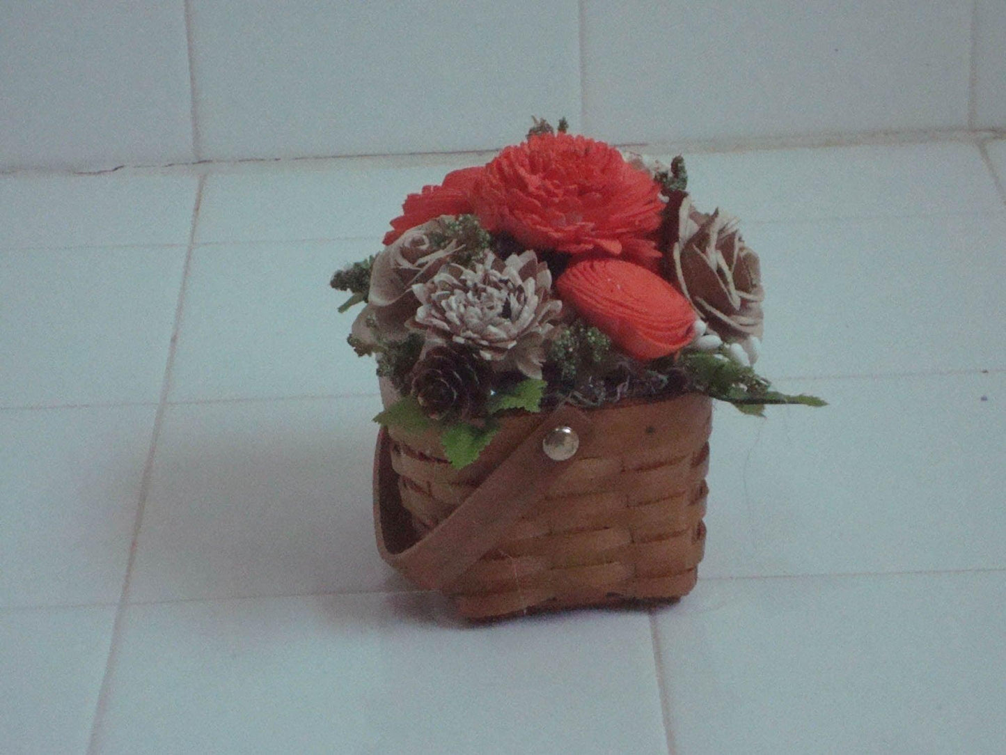 Fall Sola Wood Flower Basket – Rustic Centerpiece with Orange & Natural Blooms