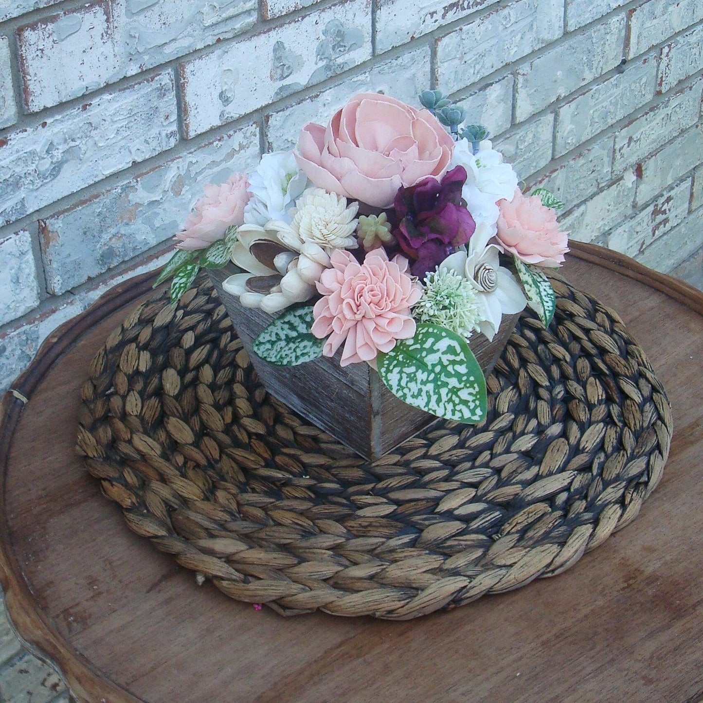 Shades of Pink Sola Wood Flower Centerpiece – White & Burgundy Accents