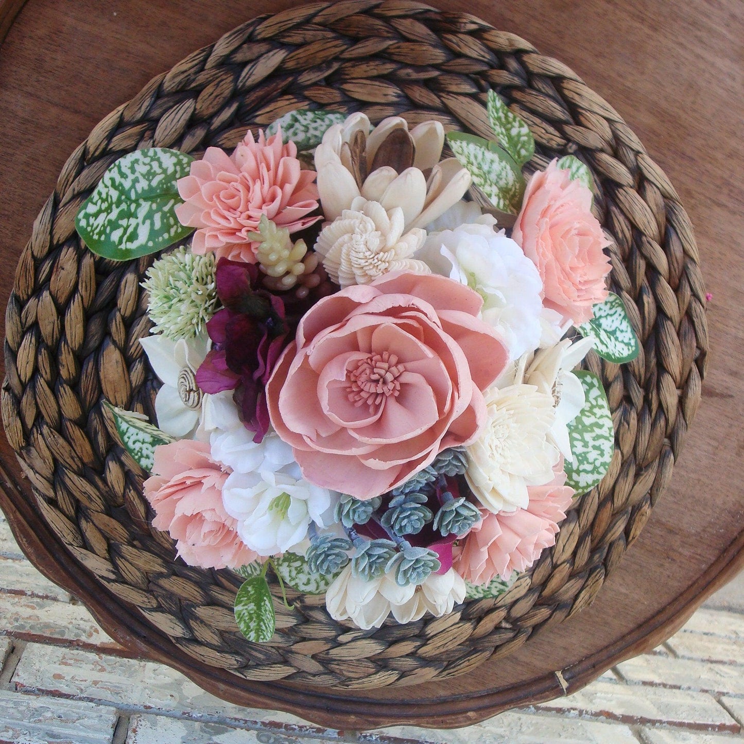Shades of Pink Sola Wood Flower Centerpiece – White & Burgundy Accents