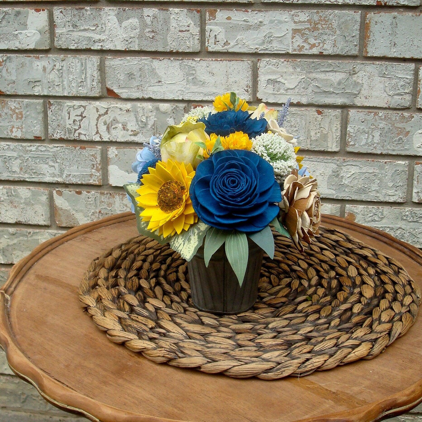 Blue and Yellow Sola Wood Flowers Arrangement, Gift for her