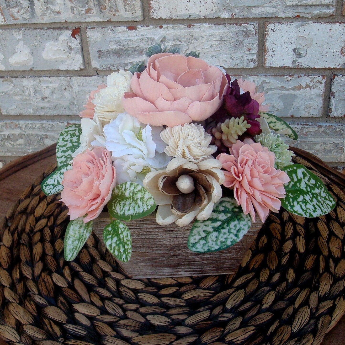 Shades of Pink Sola Wood Flower Centerpiece – White & Burgundy Accents