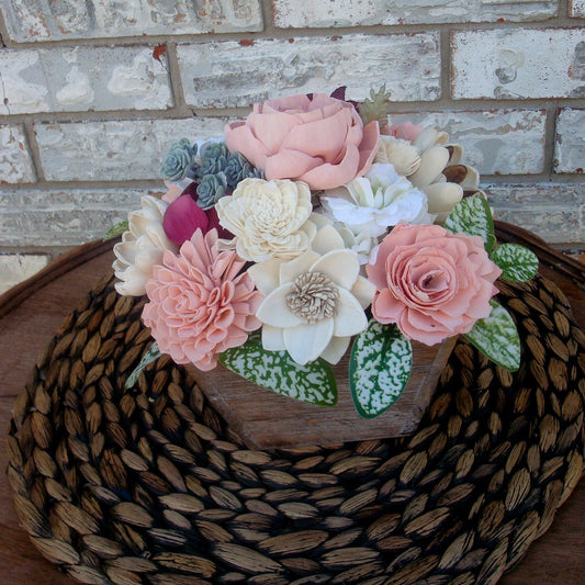 Shades of Pink Sola Wood Flower Centerpiece – White & Burgundy Accents