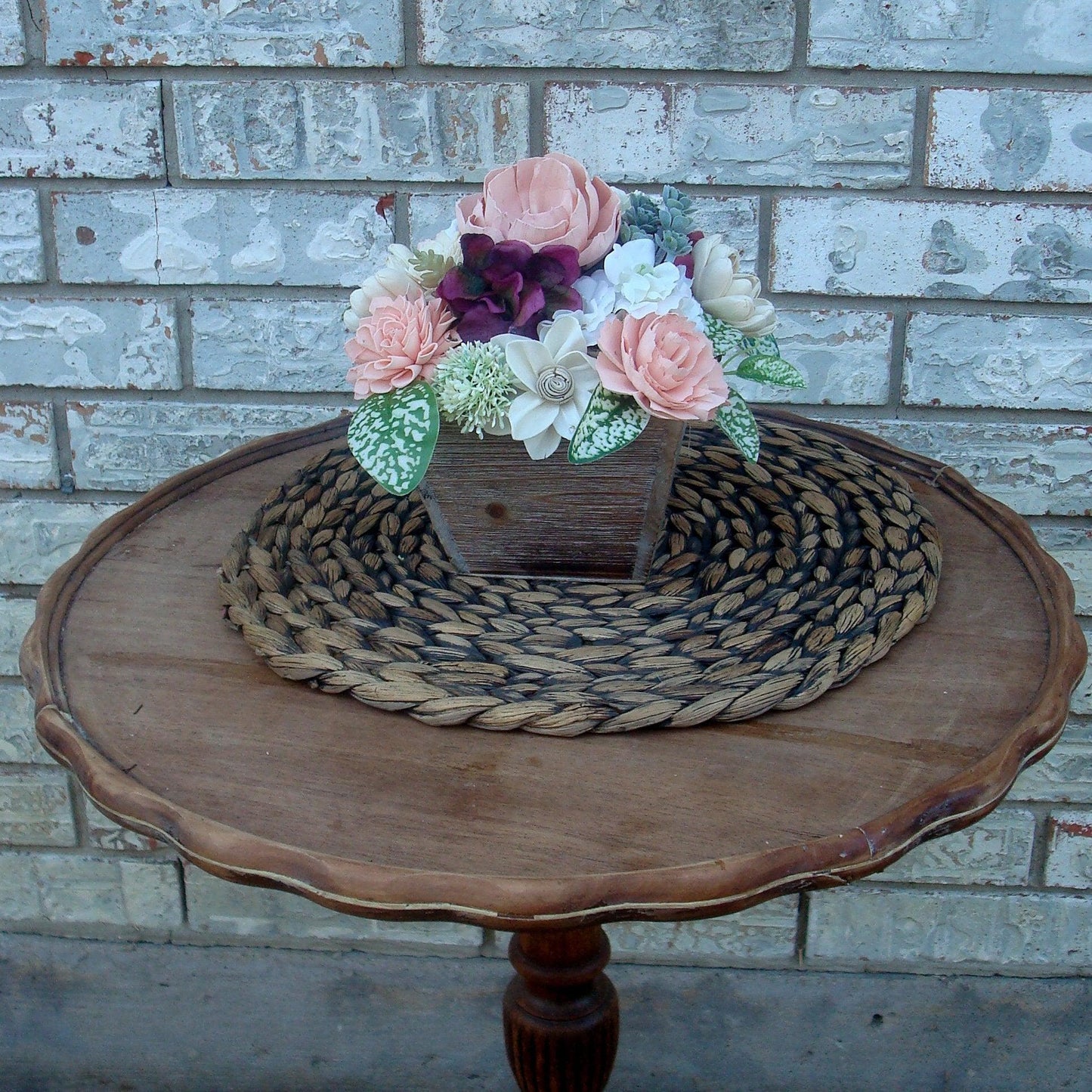 Shades of Pink Sola Wood Flower Centerpiece – White & Burgundy Accents