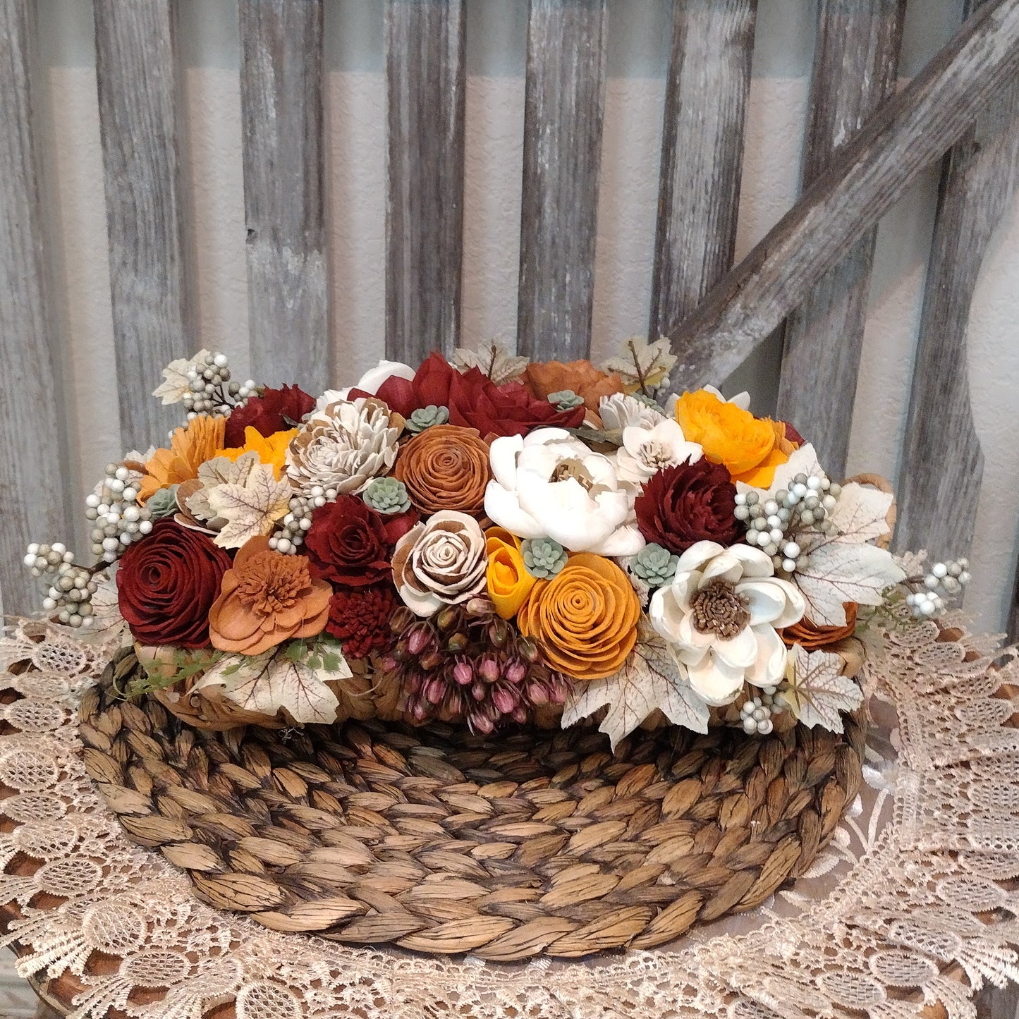 Handcrafted Fall Sola Wood Flower Arrangement – Rustic Centerpiece, Eco-Friendly Décor & Gift