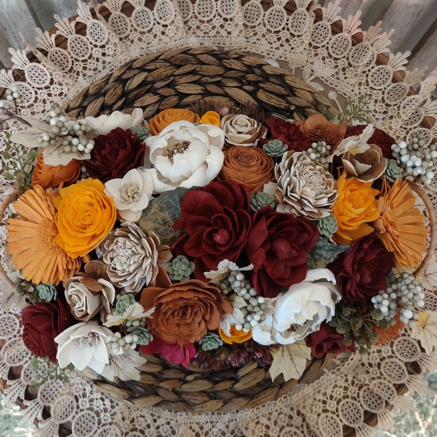 Handcrafted Fall Sola Wood Flower Arrangement – Rustic Centerpiece, Eco-Friendly Décor & Gift
