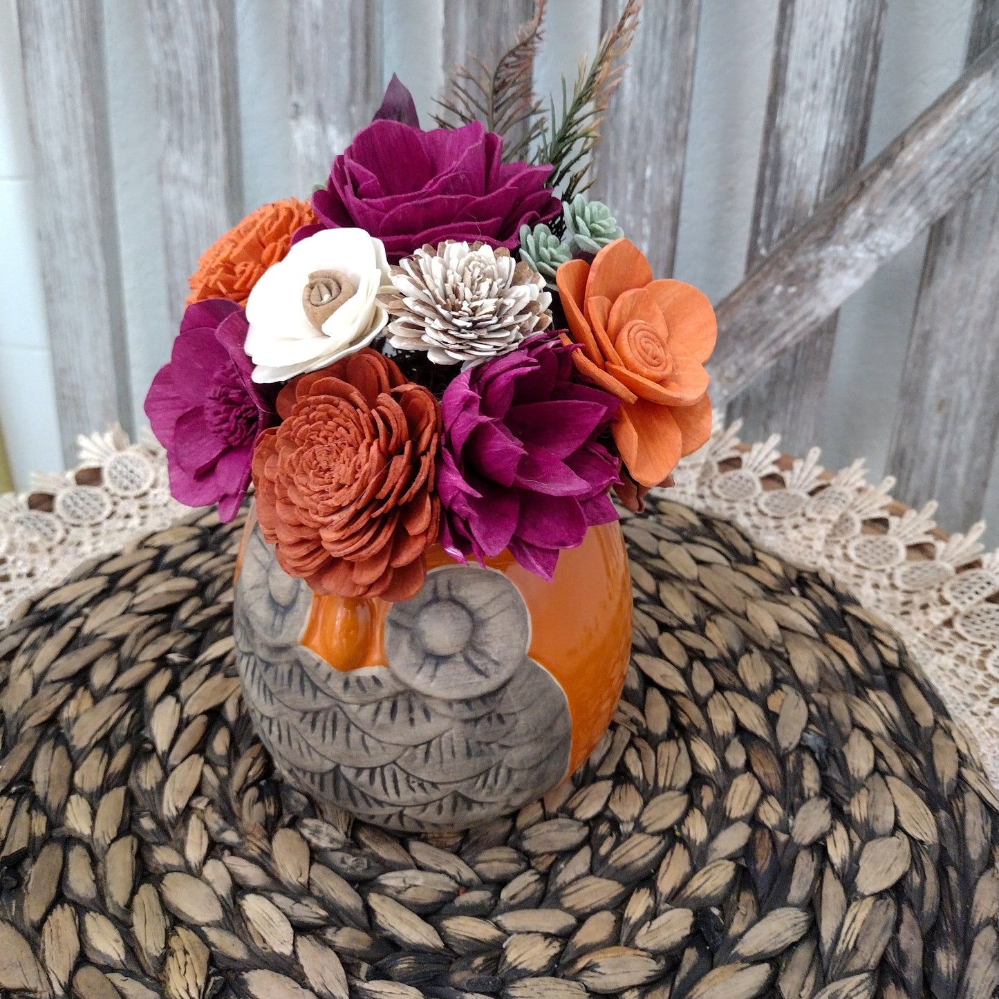 Fall Owl full of Sola wood flowers
