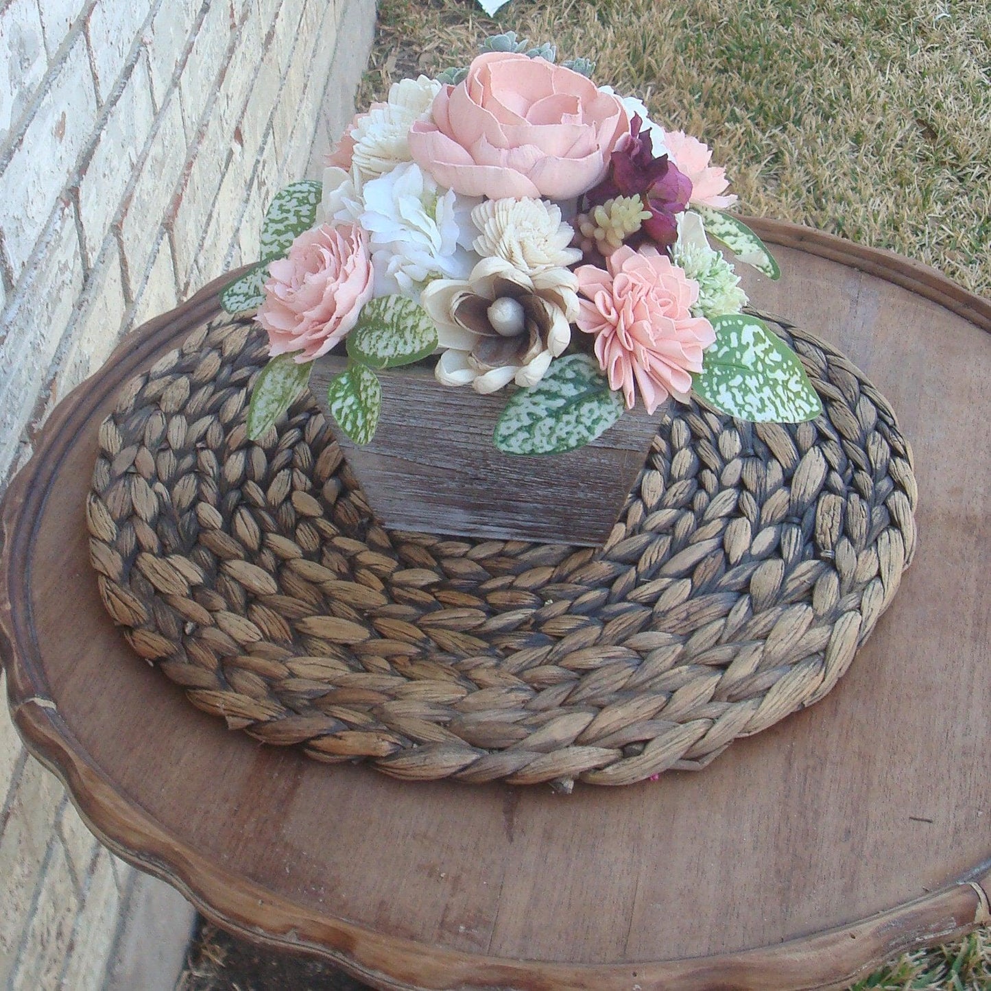 Shades of Pink Sola Wood Flower Centerpiece – White & Burgundy Accents