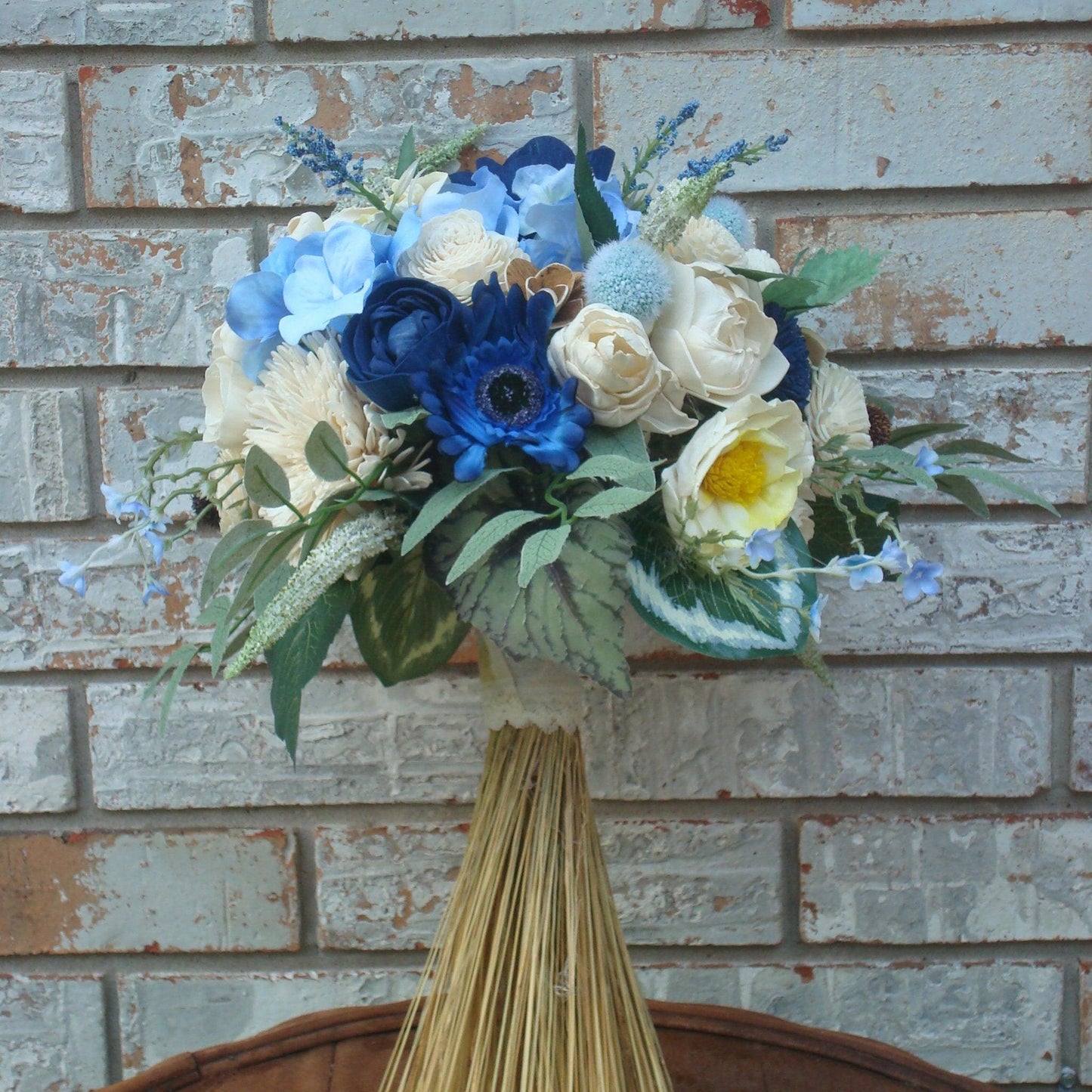 Bridal Bouquet in Blues and Creams, Sola Wood Flower Bridal Bouquet, Keepsake Bouquet, Eco-Friendly Bridal Bouquet,