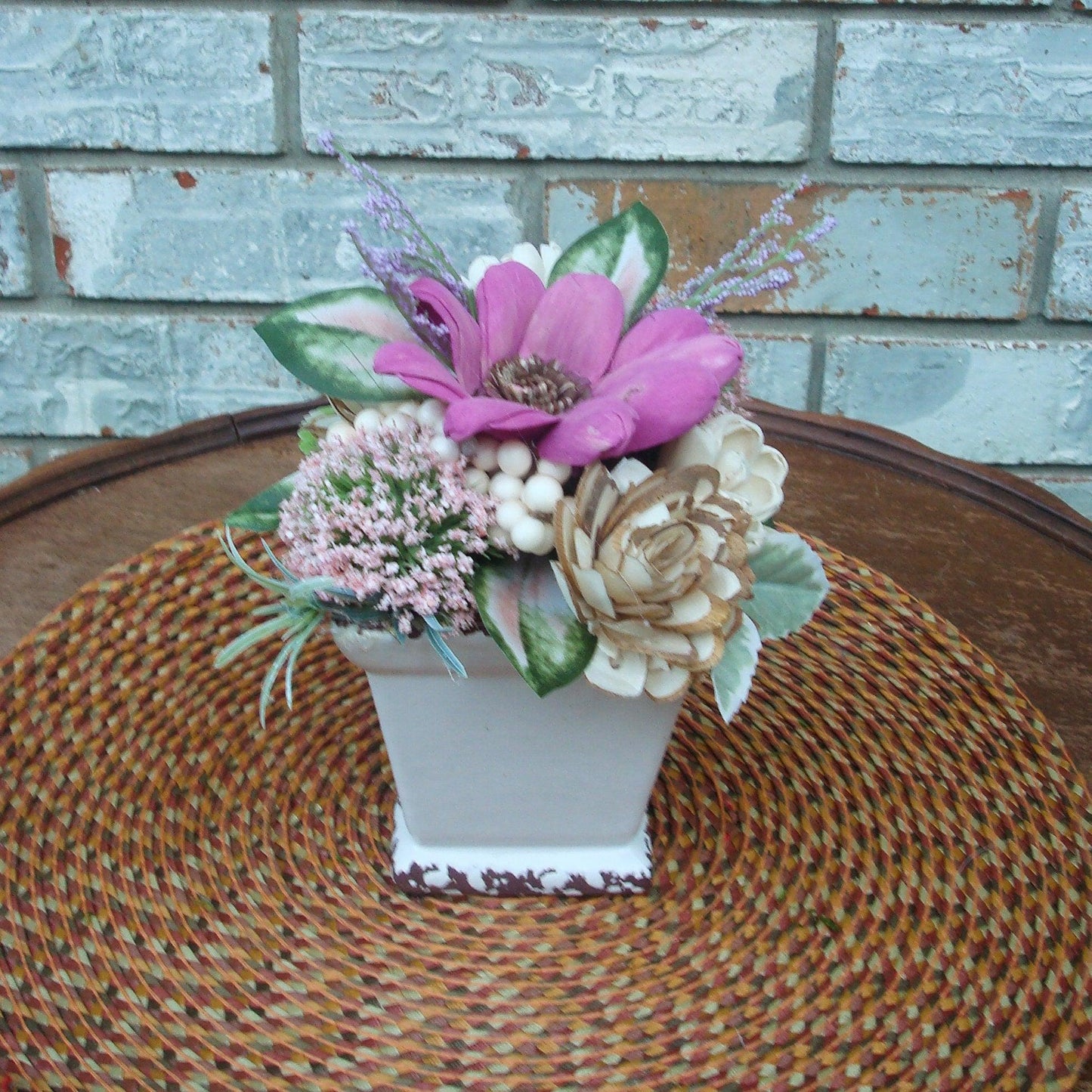 Rustic Pink & Purple Sola Wood Flower Arrangement – Eco-Friendly Keepsake Centerpiece, Farmhouse Décor