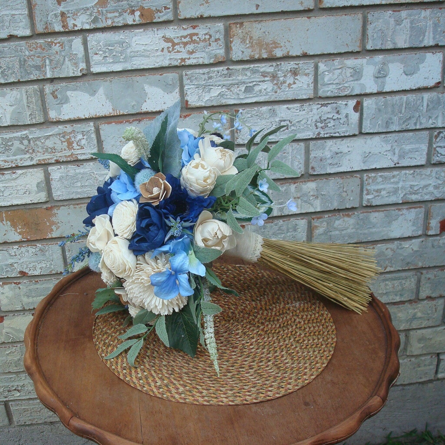 Bridal Bouquet in Blues and Creams, Sola Wood Flower Bridal Bouquet, Keepsake Bouquet, Eco-Friendly Bridal Bouquet,