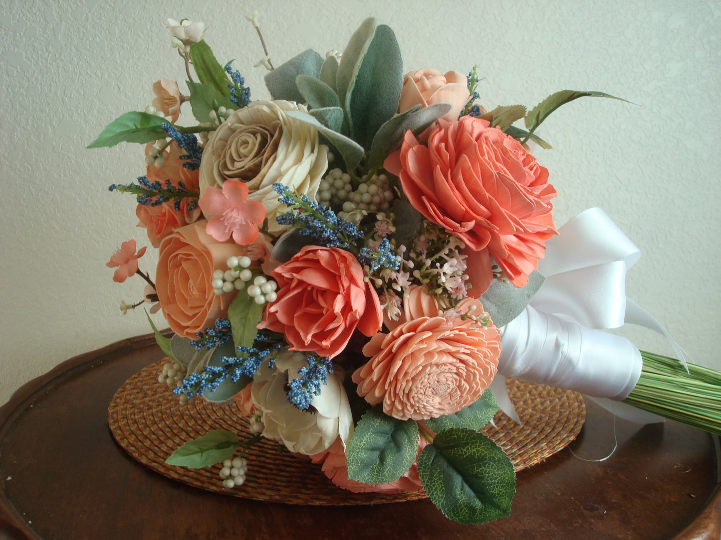 Peaches and Blue Bridal Bouquet